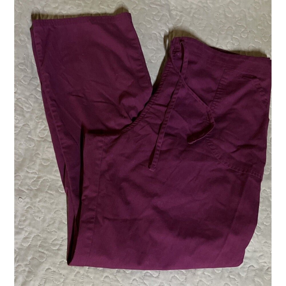 Women’s Scrubstar Scrubs Work Pants Large Burgundy Elastic Back Waist Tie Front